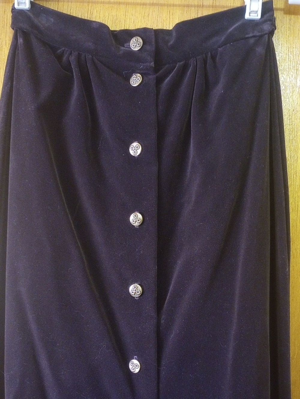 Vintage Retro Chocolate Brown Velvet Maxi Skirt w/ Fancy Gold Buttons, Medium? - Picture 2 of 4